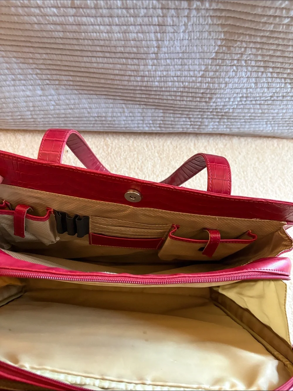 Buxton Stylish Red Women’s Tote Bag with Croc-Texture Trim